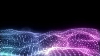 Parçacıkların ve çizgilerin soyut teknoloji dalgası. Büyük veri görselleştirmesi. Hareket noktaları ve çizgileri olan karanlık bir arkaplan. Yapay zeka. 3d oluşturma.