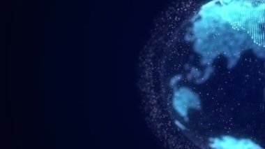 Parçacıkları ve çizgileri olan sanal gezegen Dünya. Ağ bağlantısı büyük veri. Soyut teknoloji mavi arka plan. 3B görüntüleme.