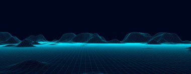 Vector dağı kablo çerçevesi. Teknoloji çokgen arazisi. Geleceksel mavi arkaplan.