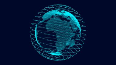 Virtual planet Earth with particles and lines. Network connection big data. Vector abstract technology blue background.