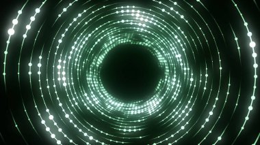 Soyut kablo şeması tüneli. Yeşil solucan deliği. Üç boyutlu portal ızgarası. Gelecekçi fantezi çemberi hunisi. 3d oluşturma.