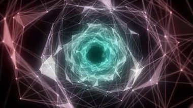 Soyut kablo şeması tüneli. Solucan deliği renkleri. Üç boyutlu portal ızgarası. Gelecekçi fantezi çemberi hunisi. 3d oluşturma.