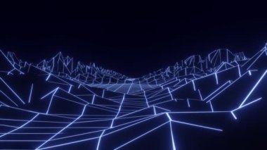 80 'lerin geçmişe dönük harika geçmişi. Gece gökyüzü olan dağ teli manzarası. Geleceğin mavi neon manzarası. 3d oluşturma.