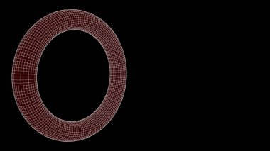 Farklı taraflardan kablo çerçeveli torus. Vektör soyut geometrik üç boyutlu nesneler. Teknoloji engelleme zinciri ağı bağlantısı. Büyük veri görselleştirmesi.