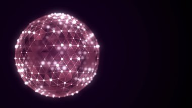 Parçacıkların ve çizgilerin gelecekteki kırmızı küresi. Ağ bağlantısı büyük veri. Soyut teknoloji geçmişi. 3d oluşturma.