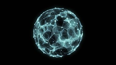 Parçacıkların ve çizgilerin gelecekteki mavi küresi. Ağ bağlantısı büyük veri. Soyut teknoloji geçmişi. 3d oluşturma.