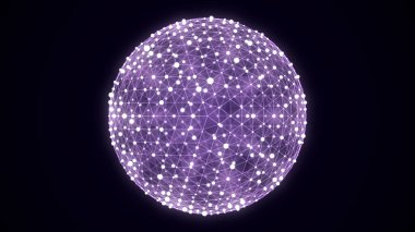 Parçacıkların ve çizgilerin gelecekteki mor küreleri. Ağ bağlantısı büyük veri. Soyut teknoloji geçmişi. 3d oluşturma.