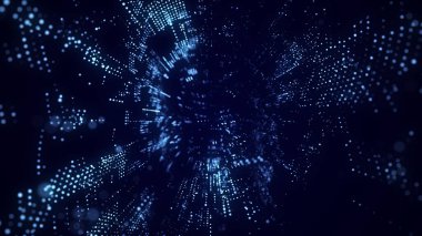 Soyut kablo şeması tüneli. Mavi solucan deliği. Üç boyutlu portal ızgarası. Fantezi kare huni. 3d oluşturma.