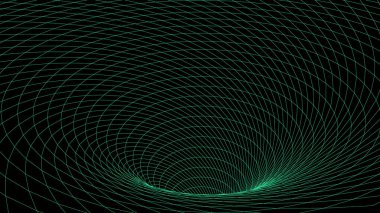 Soyut kablo şeması tüneli. Işık bilimi solucan deliği. Vektör 3 boyutlu portal ızgarası. Gelecekçi fantezi hunisi.