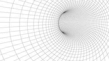 Soyut kablo şeması tüneli. Işık bilimi solucan deliği. Vektör 3 boyutlu portal ızgarası. Gelecekçi fantezi hunisi.