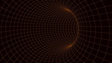 Soyut kablo şeması tüneli. Işık bilimi solucan deliği. Vektör 3 boyutlu portal ızgarası. Gelecekçi fantezi hunisi.