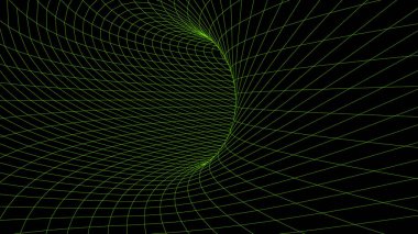 Soyut kablo şeması tüneli. Işık bilimi solucan deliği. Vektör 3 boyutlu portal ızgarası. Gelecekçi fantezi hunisi.