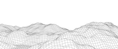 Vector dağı kablo çerçevesi. Teknoloji çokgen arazisi. Gelecekçi beyaz arkaplan.