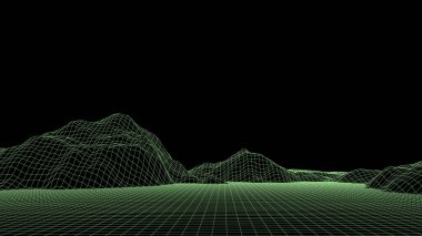 Vector dağı kablo çerçevesi. Teknoloji çokgen arazisi. Gelecekçi yeşil arkaplan.