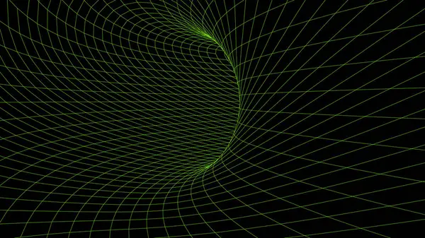 Soyut kablo şeması tüneli. Işık bilimi solucan deliği. Vektör 3 boyutlu portal ızgarası. Gelecekçi fantezi hunisi.