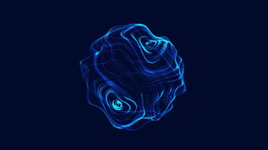 Parçacıkların ve çizgilerin gelecekteki mavi küreleri. Ağ bağlantısı büyük veri. Soyut teknoloji arkaplanı.