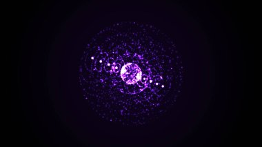 Parçacıkların ve çizgilerin geleceksel mor küreleri. Ağ bağlantısı büyük veri. Soyut teknoloji arkaplanı.