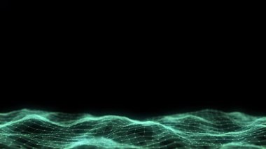 Parçacıkların ve çizgilerin soyut teknoloji dalgası. Büyük veri görselleştirmesi. Hareket noktaları ve çizgileri olan karanlık bir arkaplan. Yapay zeka. 3d oluşturma.