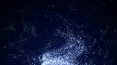 Soyut girdap parçacıkları arka planı. Dinamik mavi dalga patlamada hareket ediyor. Solucan deliği parıldayan yıldız tozu. 3d oluşturma.