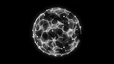 Parçacıkların ve çizgilerin gelecekteki siyah küresi. Ağ bağlantısı büyük veri. Soyut teknoloji geçmişi. 3d oluşturma.