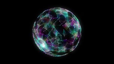 Futuristic colors sphere of particles and lines. Network connection big data. Abstract technology background. 3d rendering.
