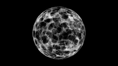 Parçacıkların ve çizgilerin gelecekteki siyah küresi. Ağ bağlantısı büyük veri. Soyut teknoloji geçmişi. 3d oluşturma.