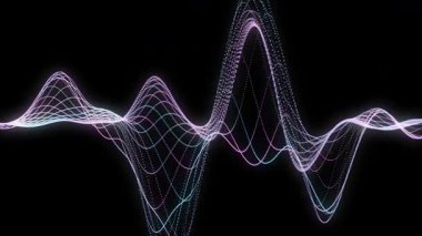 Soyut dinamik müzik dalgası. Teknoloji geçmişi. Noktalı ses eşitleyicisi. Hisse senedi, döviz veya kripto para birimi şeması. 3d oluşturma.