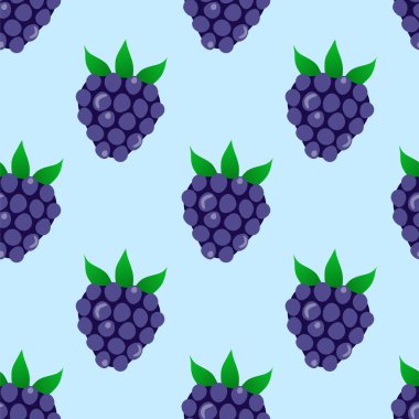 Mavi arka planda böğürtlensiz desen var. Vektör tasarımı..