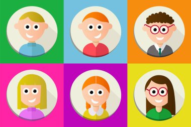 Avatar takımı. Gülümseyen insanlar. Vektör tasarımı.