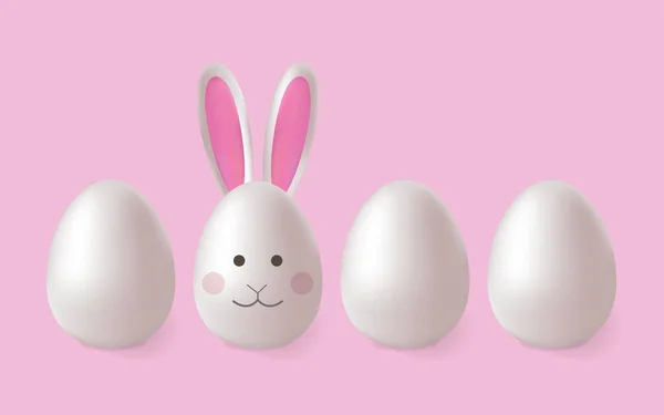 Szczęśliwej Wielkanocy Zestaw Realistycznych Białych Jaj Jajko Królika Uszami Twarzą — Wektor stockowy