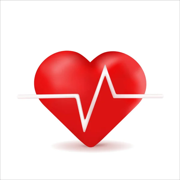 Corazón Rojo Con Cardiograma Blanco Diseño Vectorial — Vector de stock