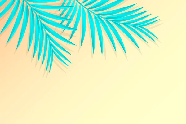 Blauwe Tropische Palmtakken Gele Achtergrond Ontwerp Van Zomervector — Stockvector