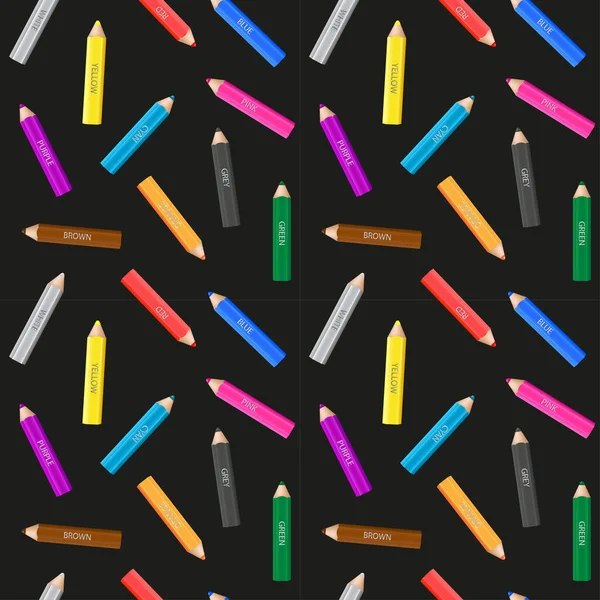 Modèle Sans Couture Crayon Coloré Fond Noir Conception Vectorielle — Image vectorielle