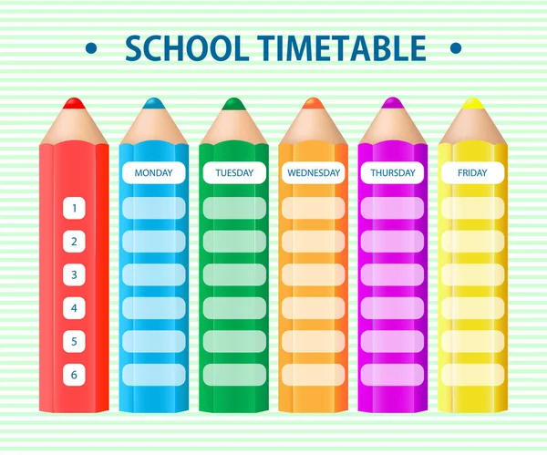 学校の時刻表 カラフルなウィークリープランナー ベクトルデザイン — ストックベクタ