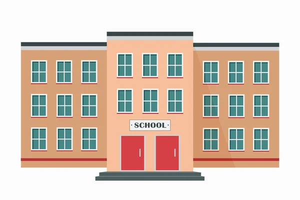 Frontansicht Der Schule Dreistöckiges Gebäude Isoliert Auf Weißem Hintergrund Grafische — Stockvektor