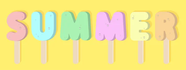 Summer Ice Cream Letters Wooden Sticks Colorful Frozen Dessert Drops — Stock Vector
