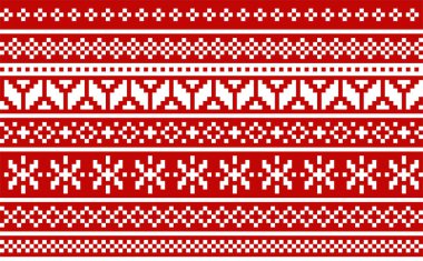 Noel süveteri desensiz. Kırmızı arka planda beyaz süs. Vektör tasarımı.