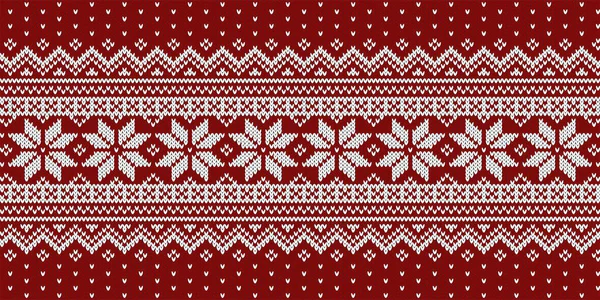 Noel süveteri örülmüş, kırmızı arka planda beyaz süs. Vektör tasarımı.