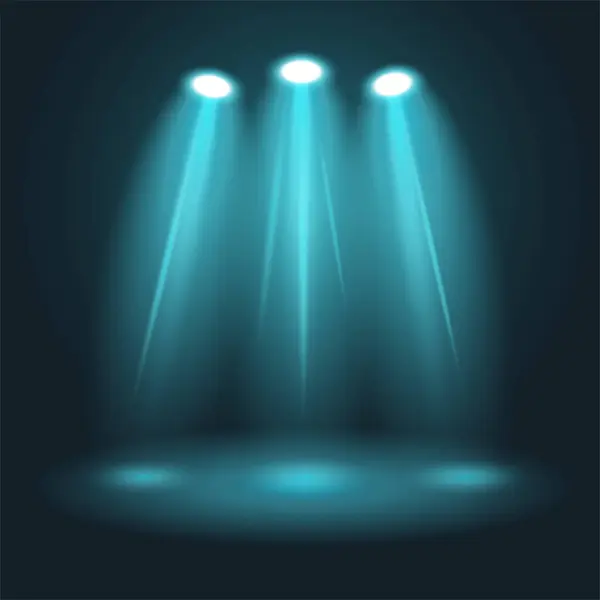 Mavi gölgelerde 3 spot ışığı. Stüdyo odası arka planı. Vektör tasarımı.