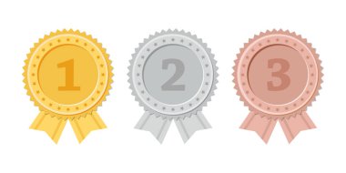 Kurdeleli altın, gümüş ve bronz madalya. Vektör tasarımı.