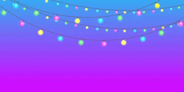 Renkli elektrik çelenkleri. Günbatımı gradyan arkaplanı. Vektör tasarımı.