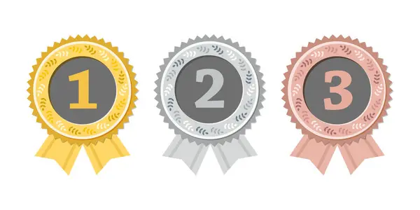 Kurdeleli altın, gümüş ve bronz madalyalar. Vektör tasarımı.