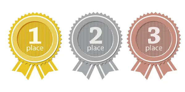 3 altın, gümüş ve bronz madalya. Vektör tasarımı.