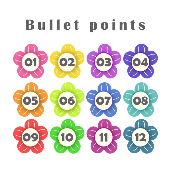 Renkli noktalar çiçekler, 1 'den 12' ye kadar numaralar. Bilgi grafikleri. Vektör tasarımı.