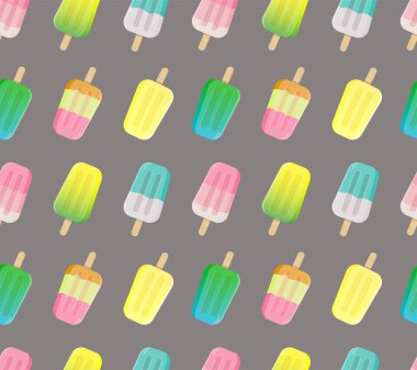 Gri arkaplanda pürüzsüz renkli dondurma deseni. Vektör tasarımı.