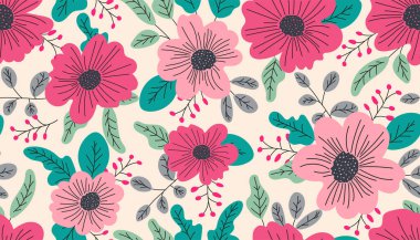 Açık bir arka planda bahar pembe çiçekleri pürüzsüz desen. Vektör tasarımı.