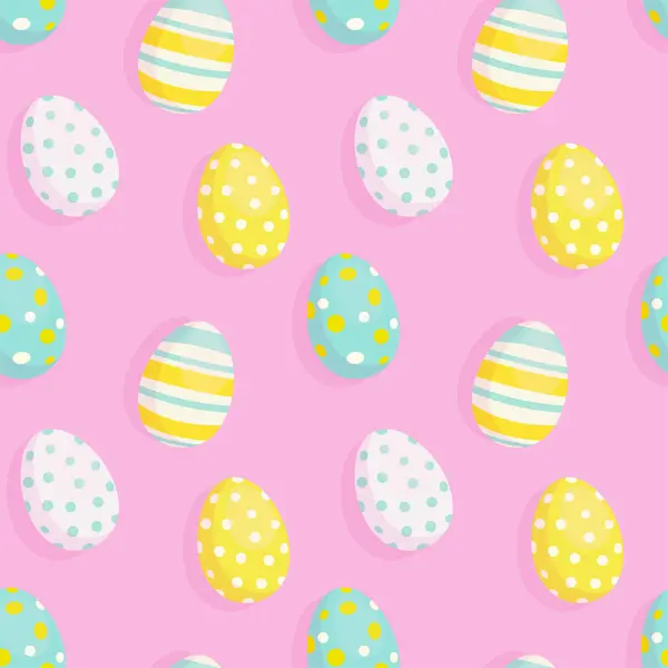 Paskalya yumurtaları pembe arka planda renkli desenler. Vektör tasarımı.