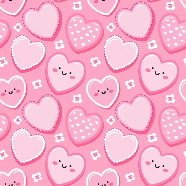 Pembe arka planda küçük çiçekli, pürüzsüz, sevimli kalpler. Vektör tasarımı