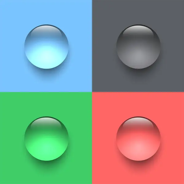 Su damlası, yağmur damlası ya da yeşil, mavi, kırmızı ve gri bir zeminde çiğ taneleri. Vektör tasarımı.