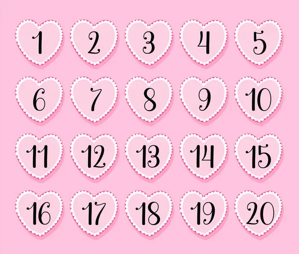 Numaralı şirin pembe kalpler. Vektör tasarımı